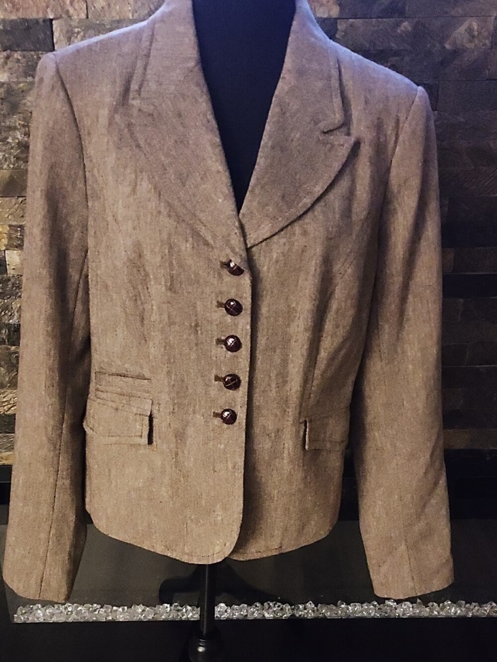 The Limited Womens Taupe Tweed Button-Front Blazer Jacket Size Large - Picture 6 of 6